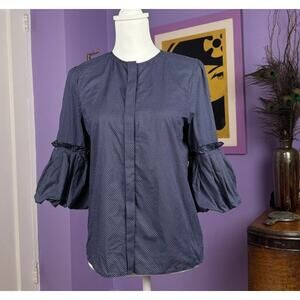 Lanvin Blouse Women's Size S blue polka dot bell sleeves